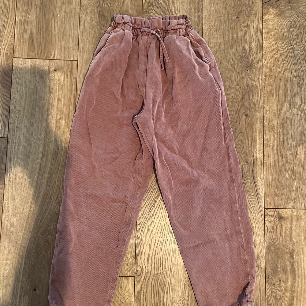 Zara kids girls pink/mauve paper bag waist pants